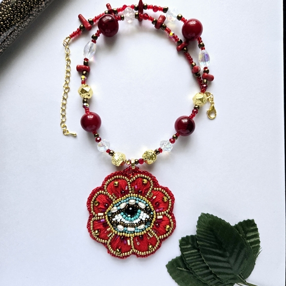 Handembroidered Evil Eye Necklace - Picture 6 of 6